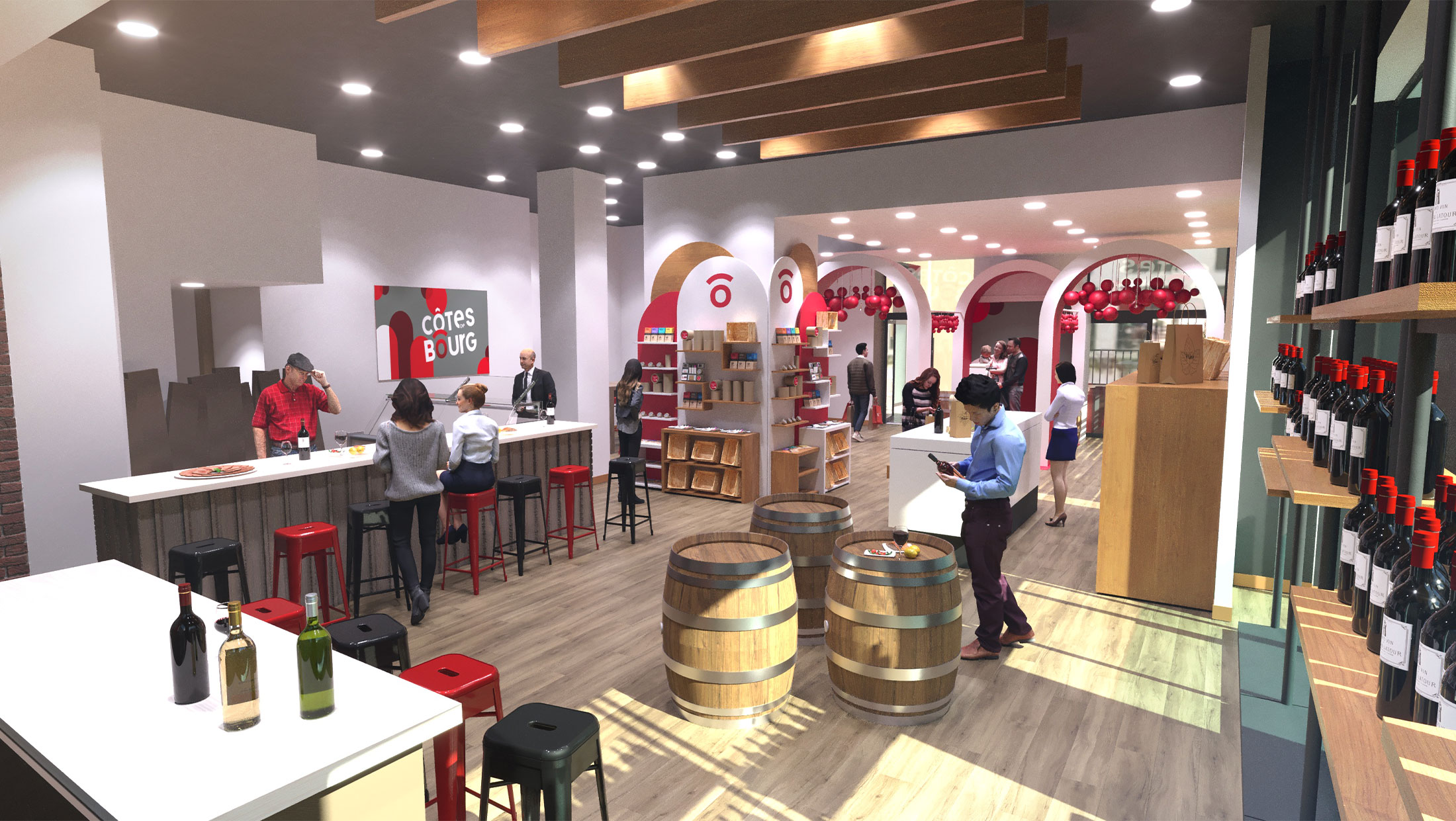 Vue 3d intérieur de l'aménagement du pop-up store