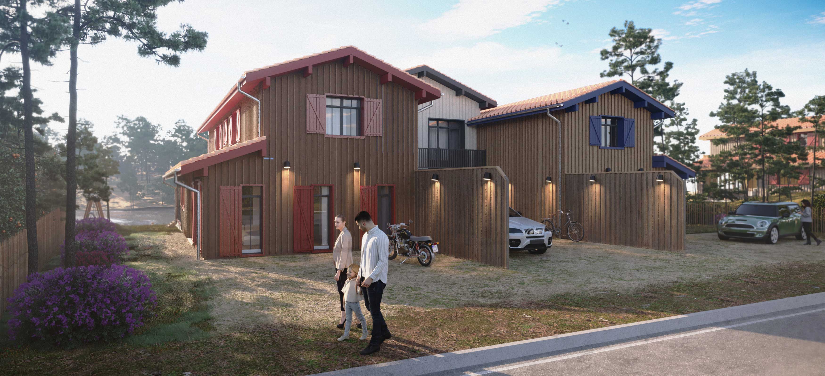 Vue 3D côté rue des cabanes à Cazaux