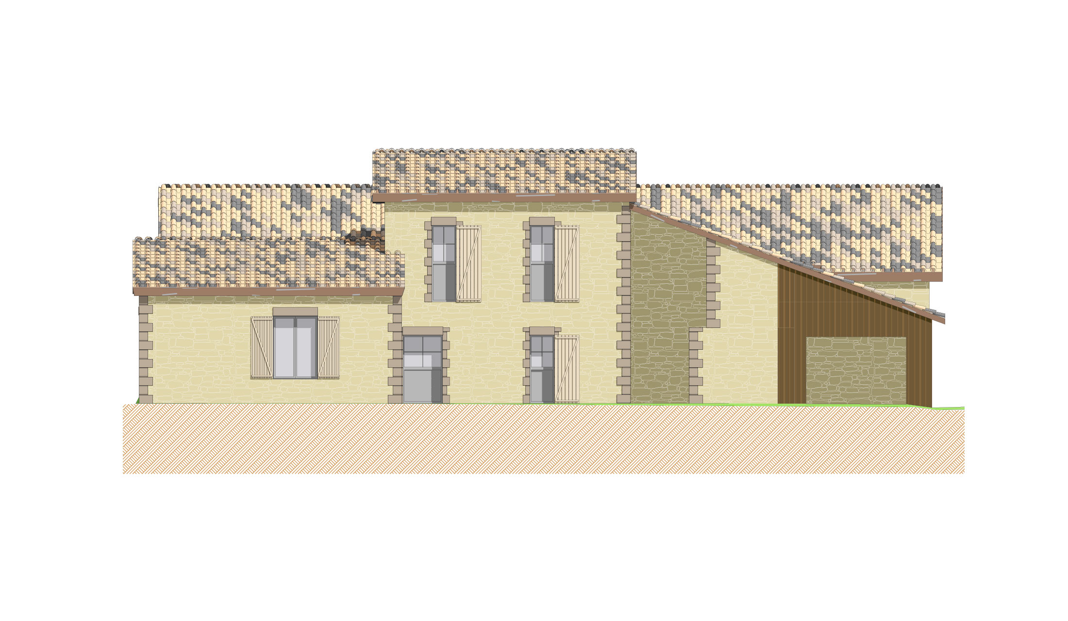Façade Nord du chai viticole après travaux