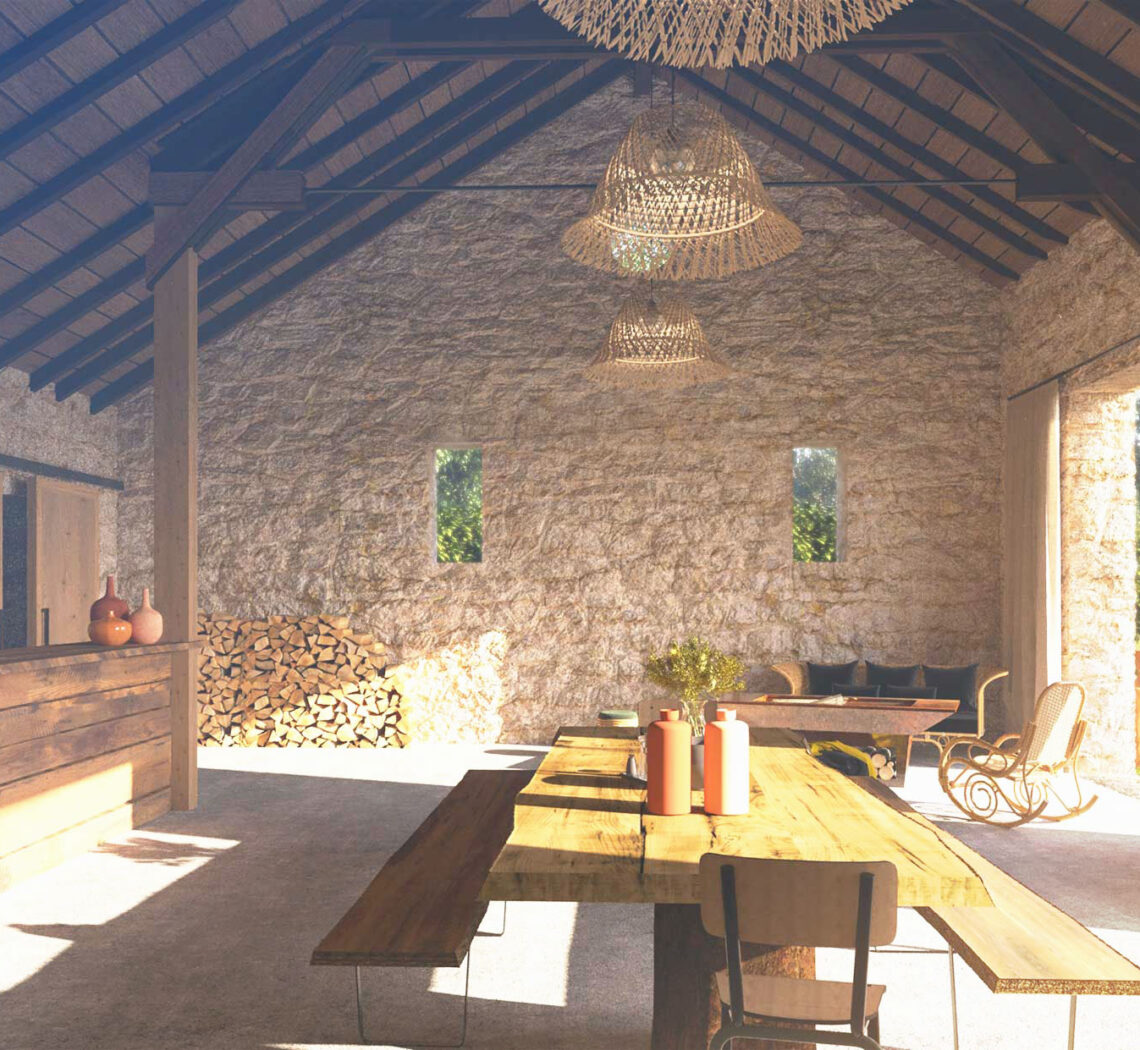 Vue 3D préau du chai viticole après travaux