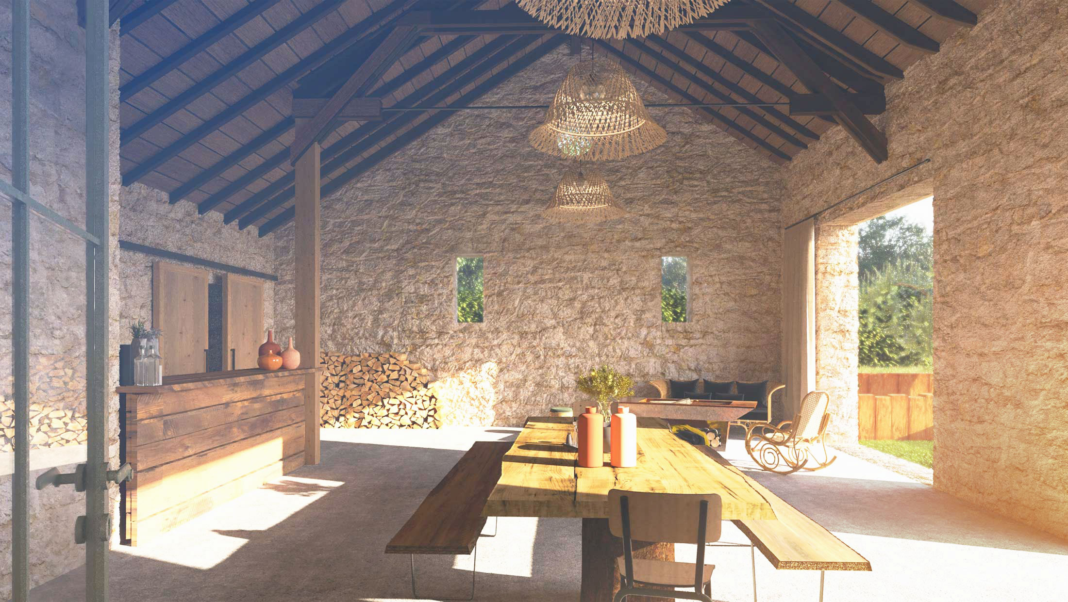 Vue 3D préau du chai viticole après travaux