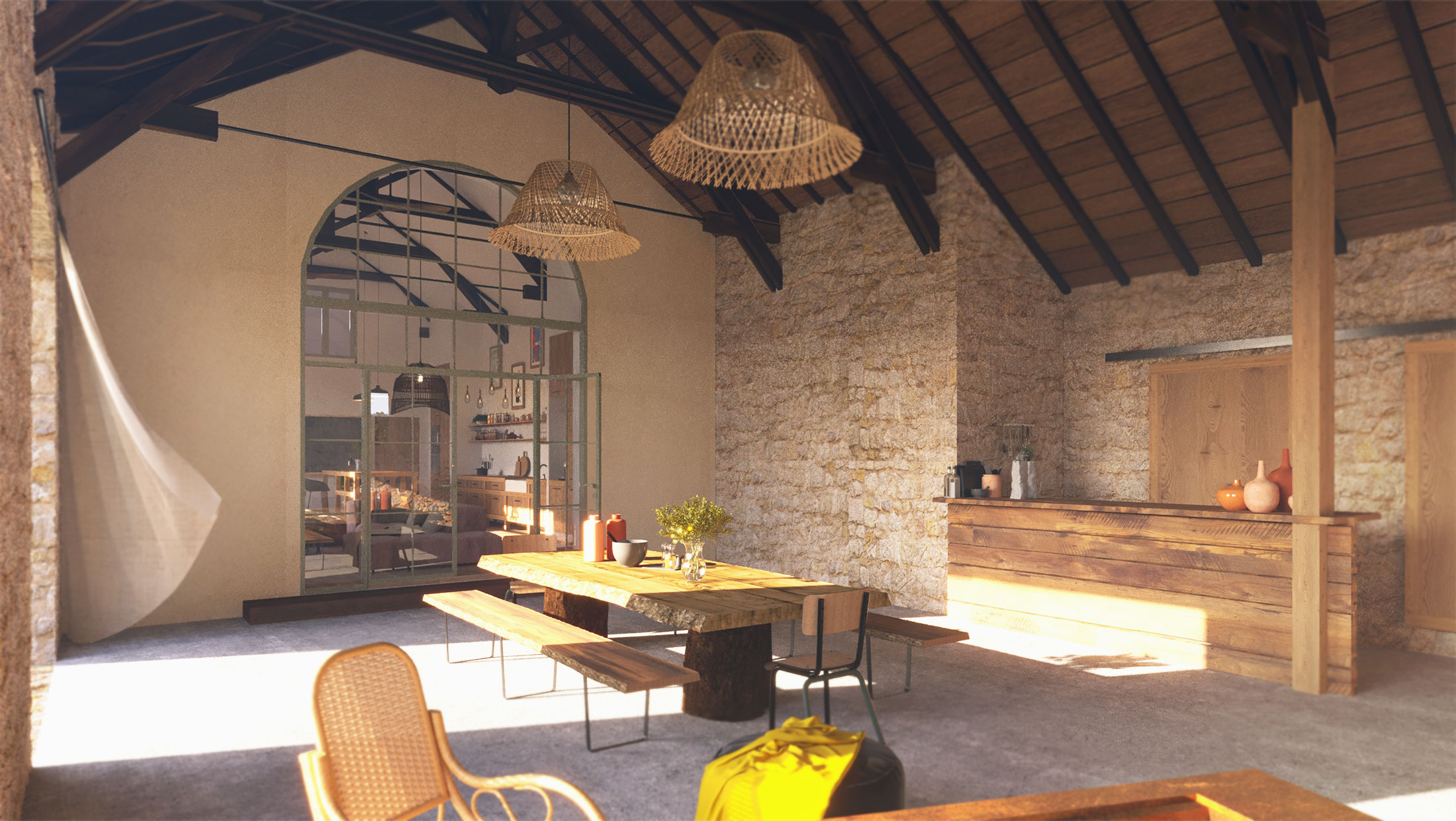 Vue 3D du préau après travaux